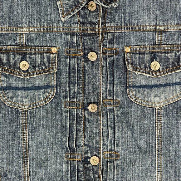 OLD NAVY Women Size XL 100% Cotton Dark Wash Blue Trucker Jacket Button Down - Picture 4 of 8